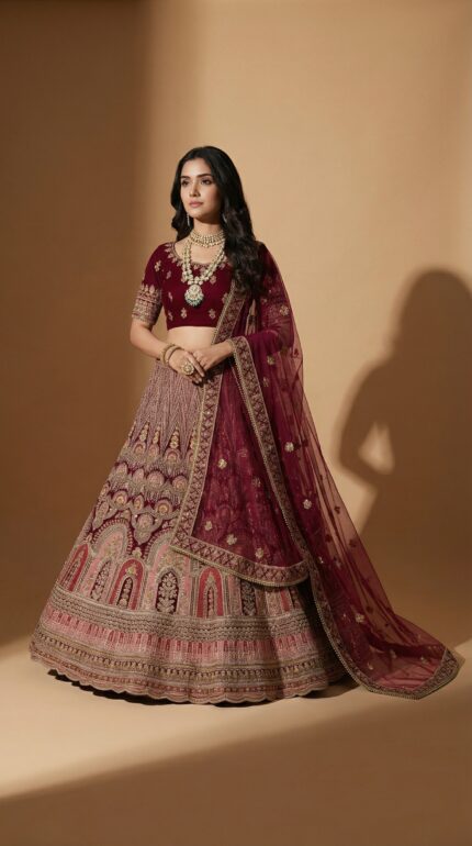 Maroon Classic Bridal Elegance Lengha